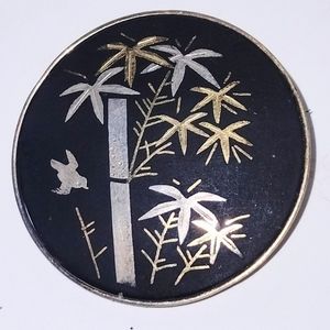 Vtg AMITA Japan Lucky Bamboo Damascene Signed Pin Brooch